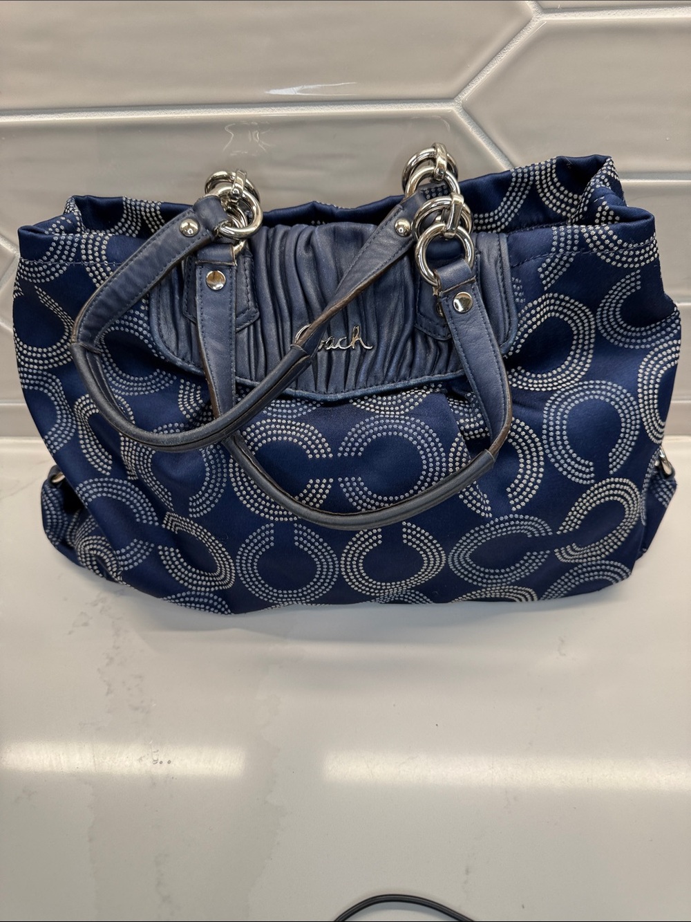 Coach Ashley Dotted Op Art Signature Satchel - Picture 14 of 14